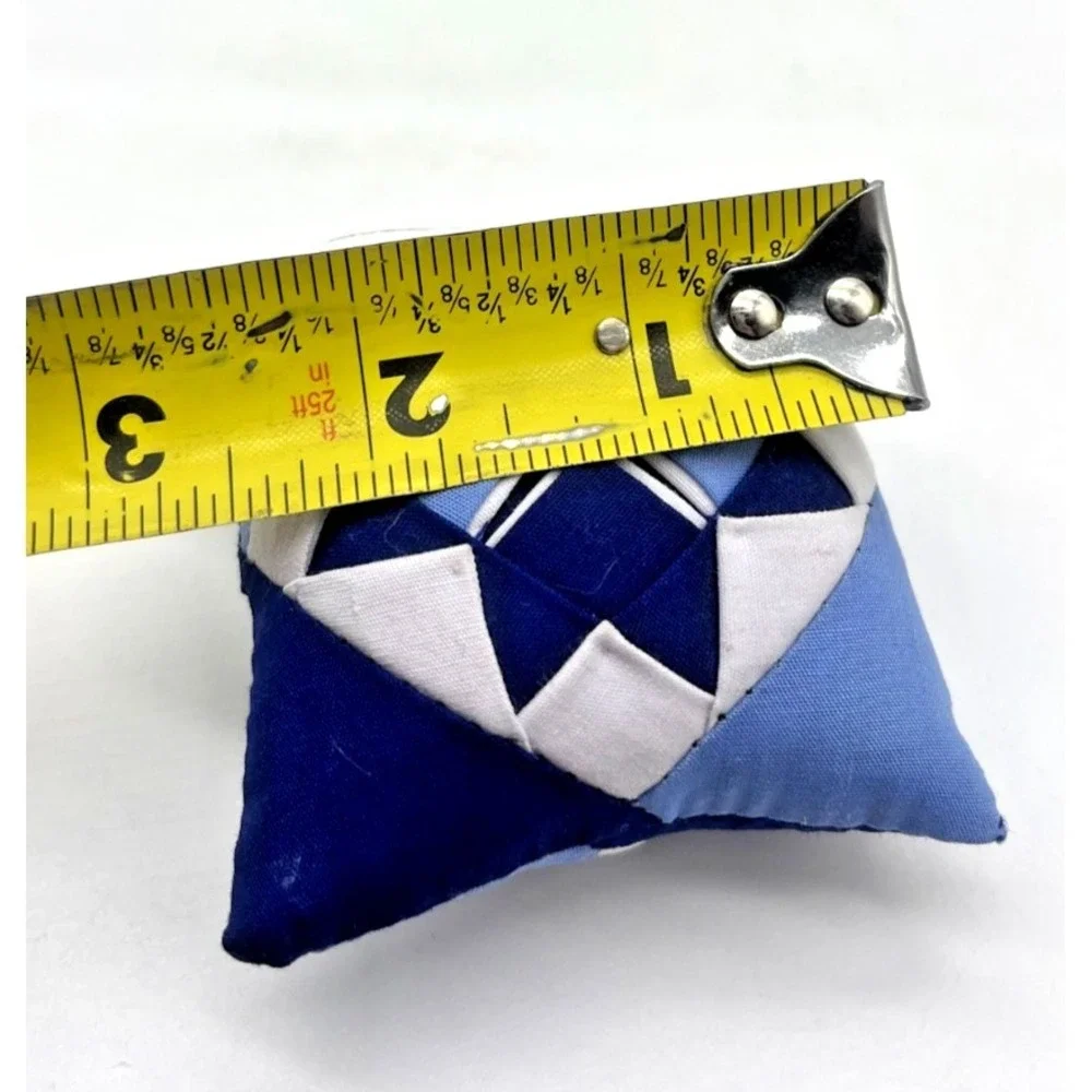 Quilted Christmas Ornament Mini Pillow Blue & White Patchwork Lao Song Vintage
